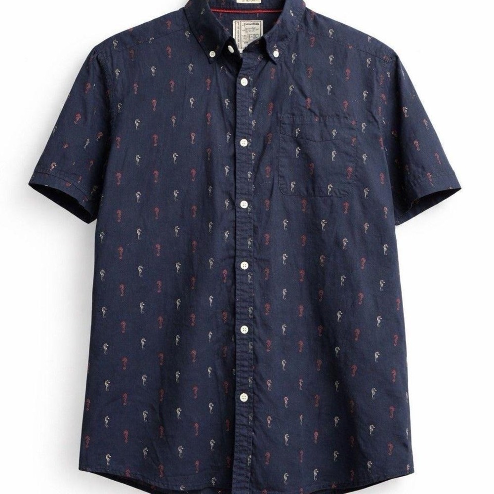 Alexander Julian Colours Seahorse‎ Print Shirt Mens Navy Button Down Large